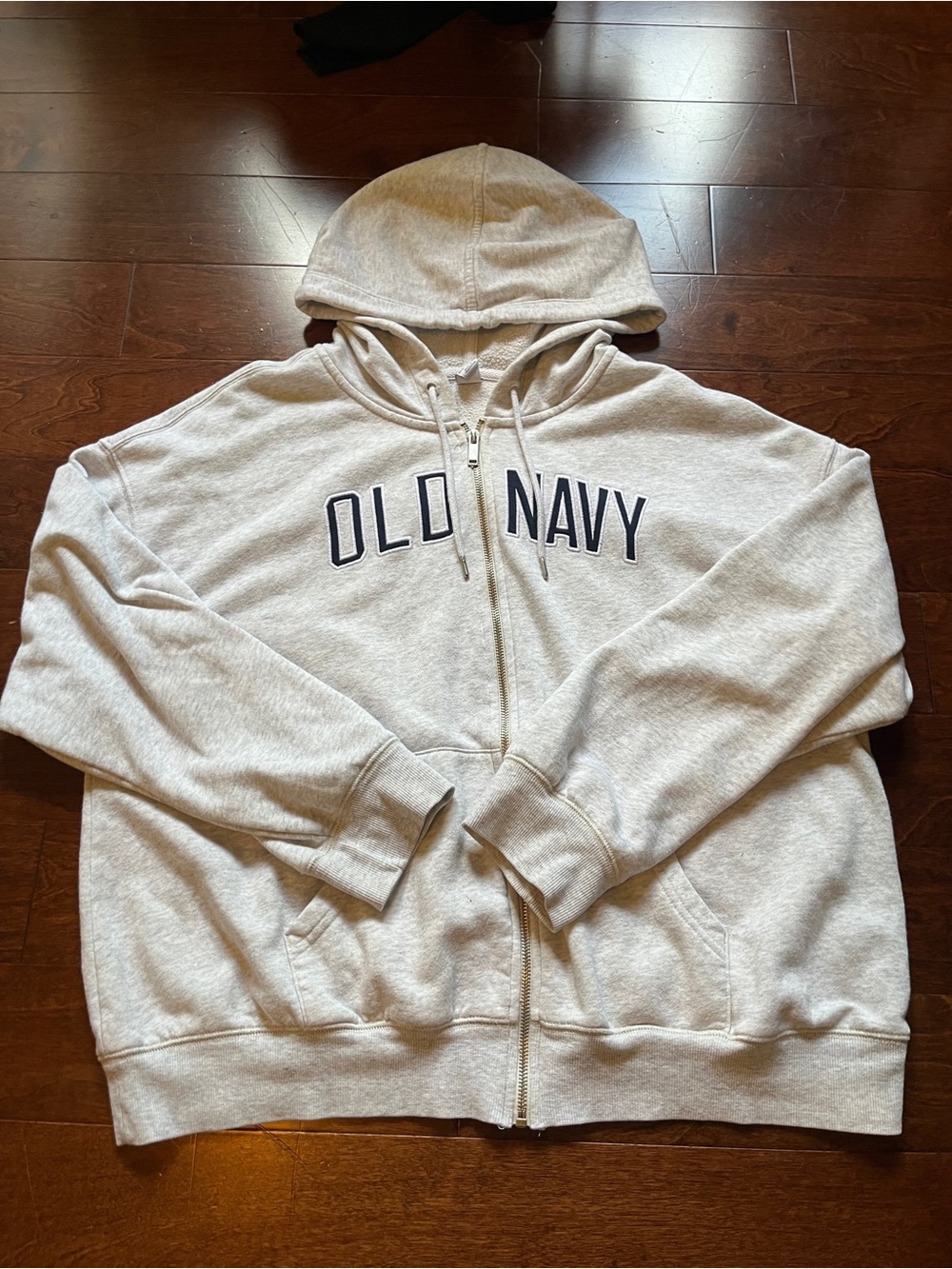 Old Navy Light Gray Women's Full-Zip Hoodie with Navy Logo